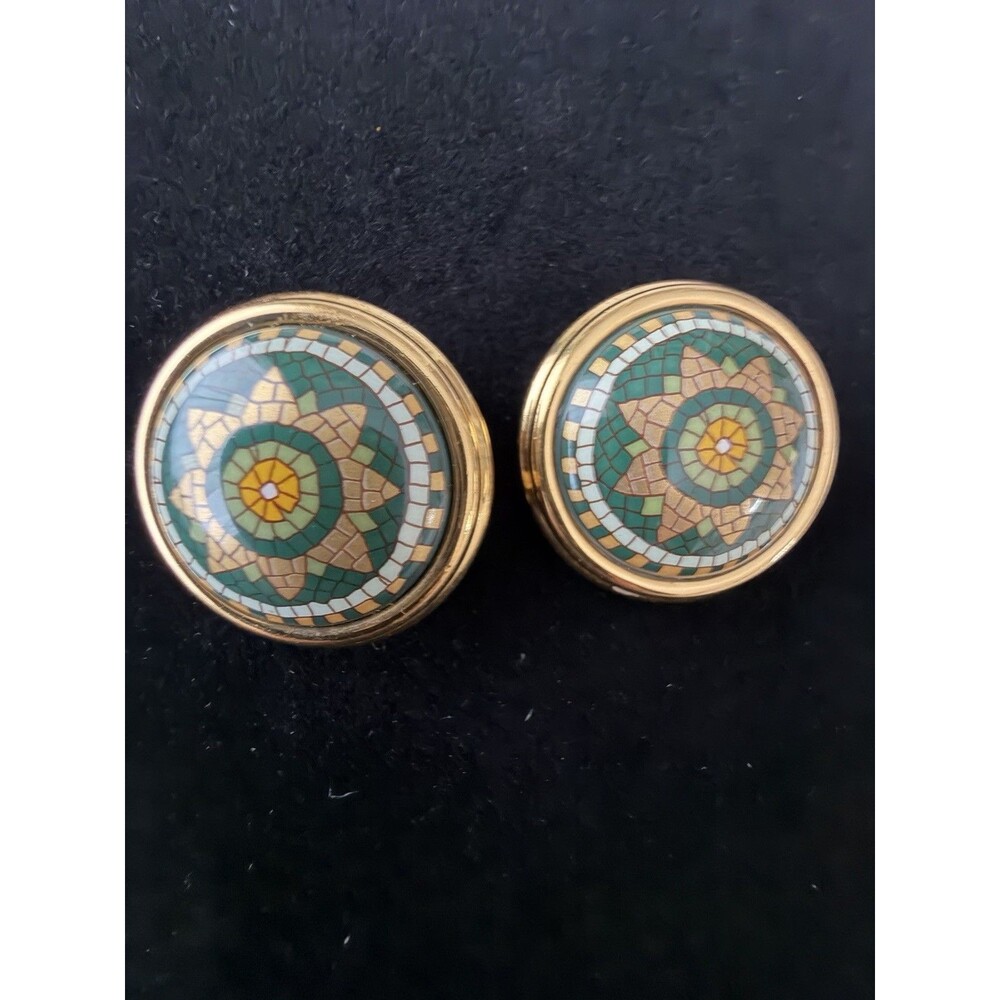 Authentic Vintage Hermès Paris Enamel Clip-On Earrings Gold Plated Geometric
